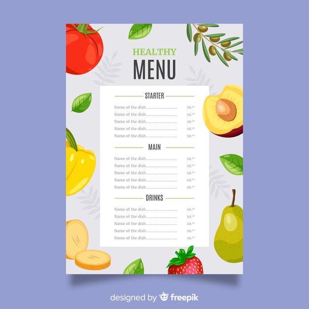 Menú comida sana colorida plana