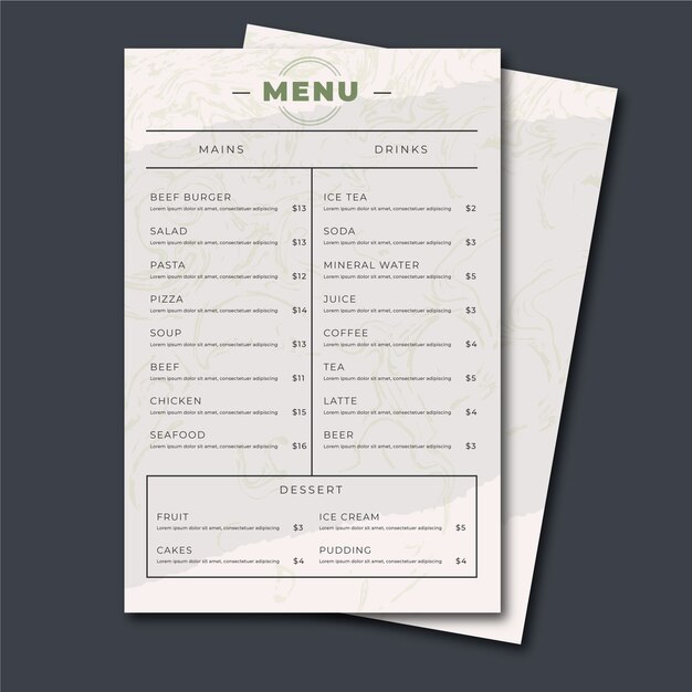 Menú de comida sana de diseño vintage