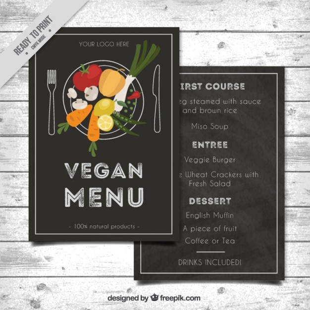 Vector gratuito menú de comida vegana, en color negro