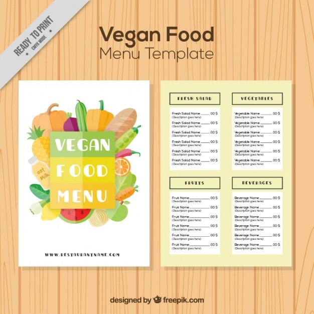 Menú de comida vegana en diseño plano 