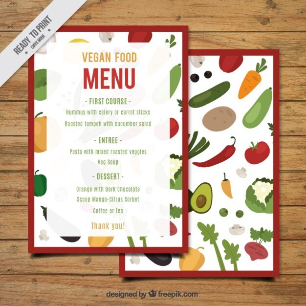 Menú de comida vegana, estilo colorido