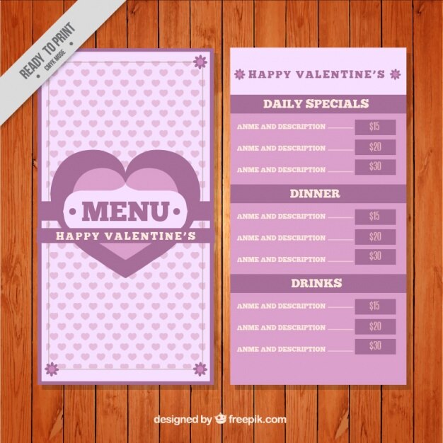 Menú de corazones de san valentín 