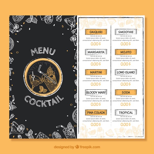 Menú creativo de cócteles