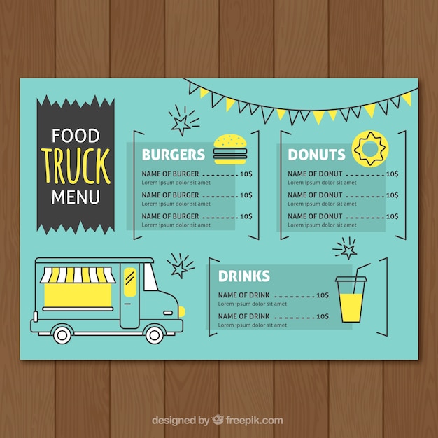 Vector gratuito menú creativo de food truck