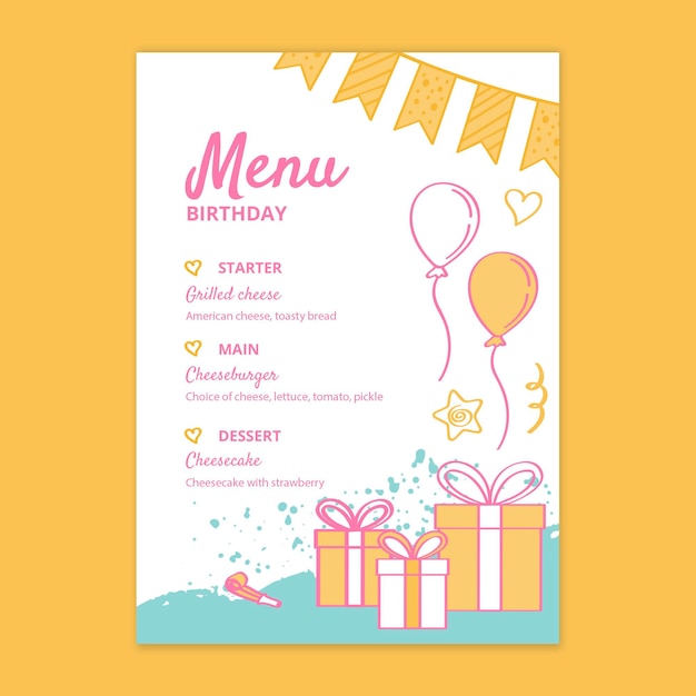 Menú de cumpleaños para niños