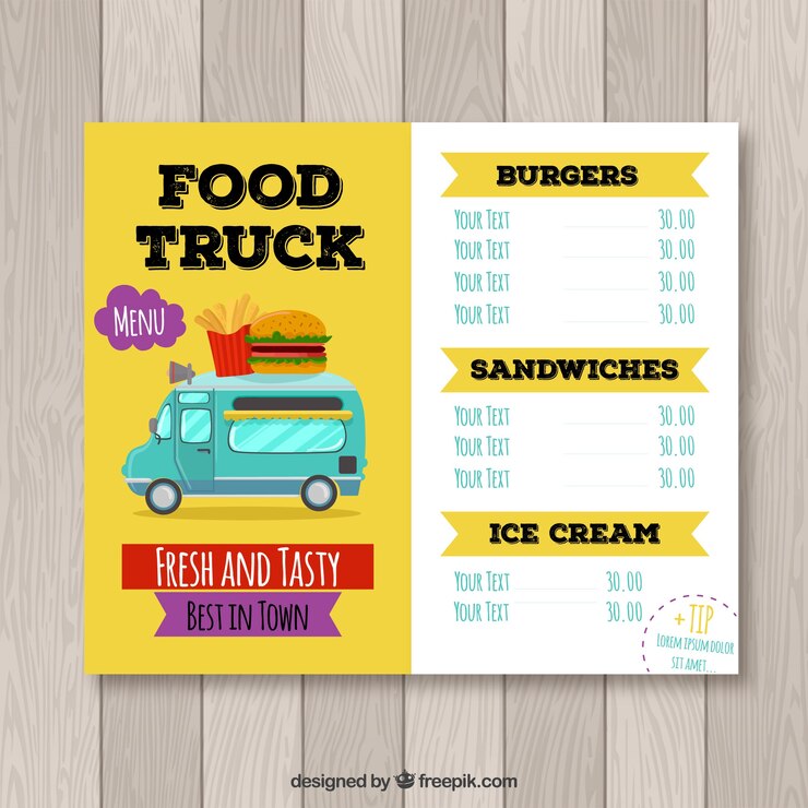 Vector gratuito menú divertido de food truck de hamburguesas