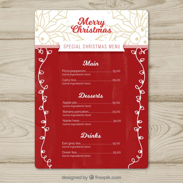 Menú elegante de navidad con bocetos
