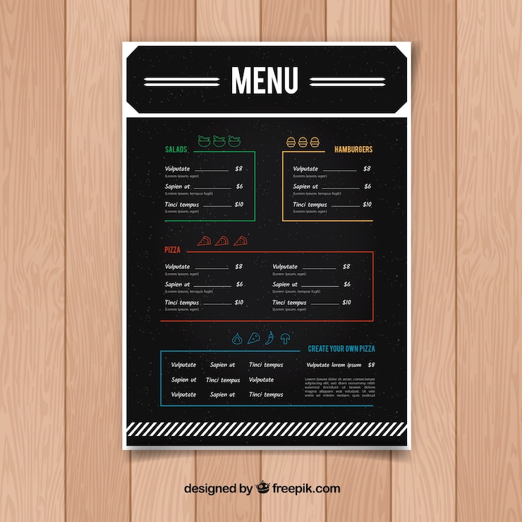 Vector gratuito menú elegante negro de restaurante