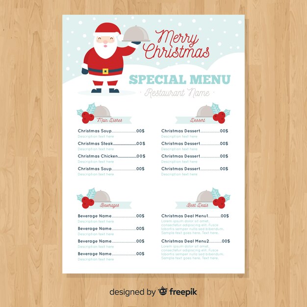 Menú especial navideño con santa claus