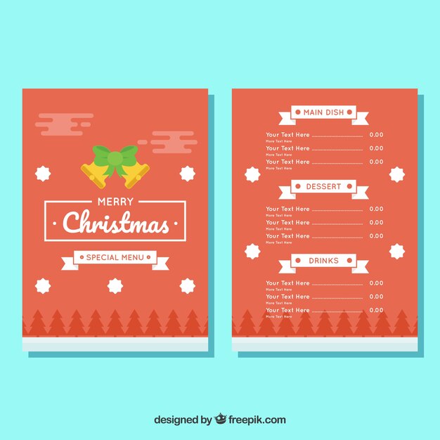 Menú de feliz navidad en diseño plano
