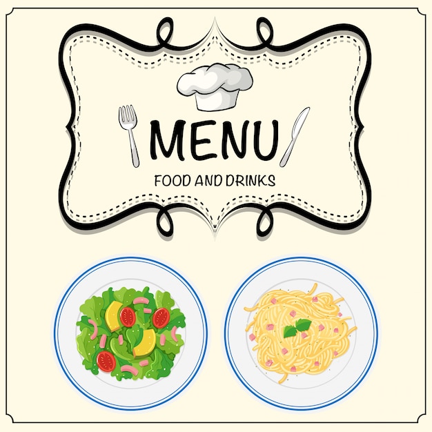 Vector gratuito menú fijo con ensalada y pasta.