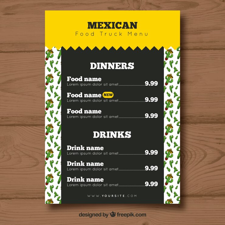 Vector gratuito menú de food truck con comida mexicana