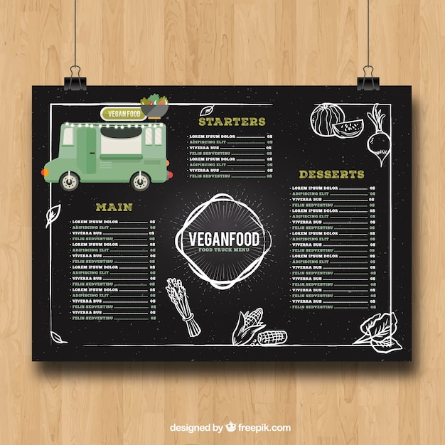 Menú de food truck con comida vegana