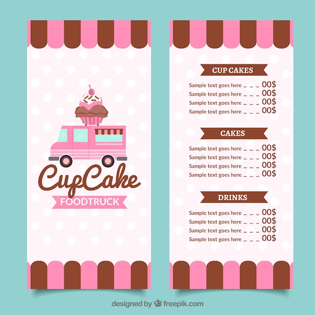 Vector gratuito menú de food truck de cupcakes