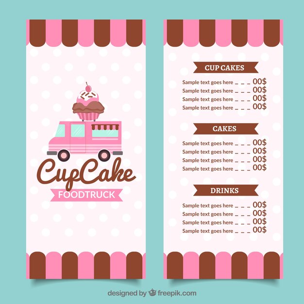 Menú de food truck de cupcakes