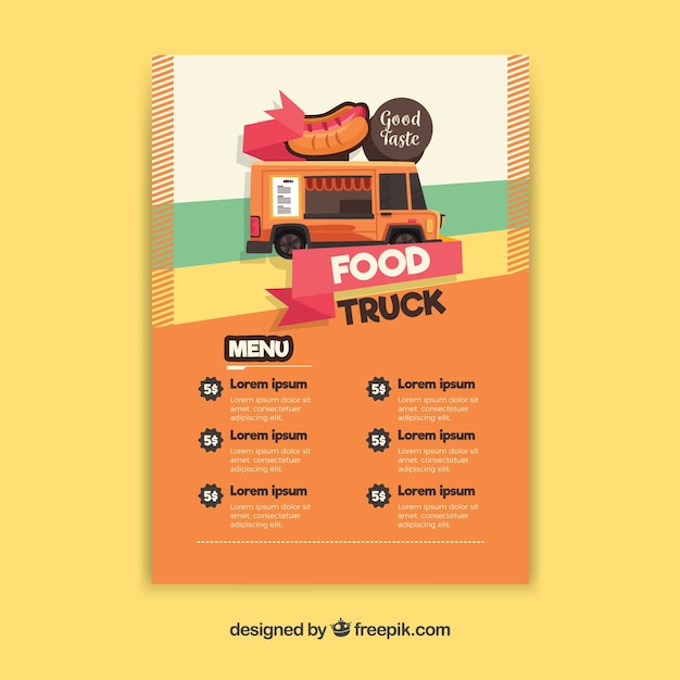 Vector gratuito menú de food truck con perrito caliente