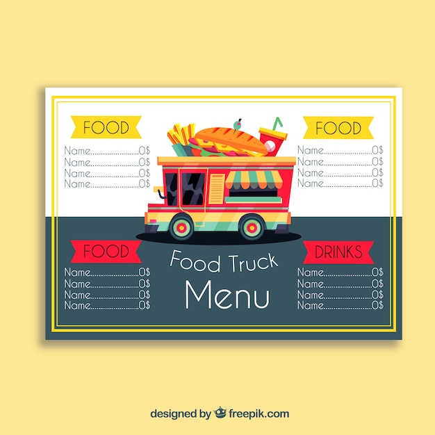 Vector gratuito menú de food truck con sandwich