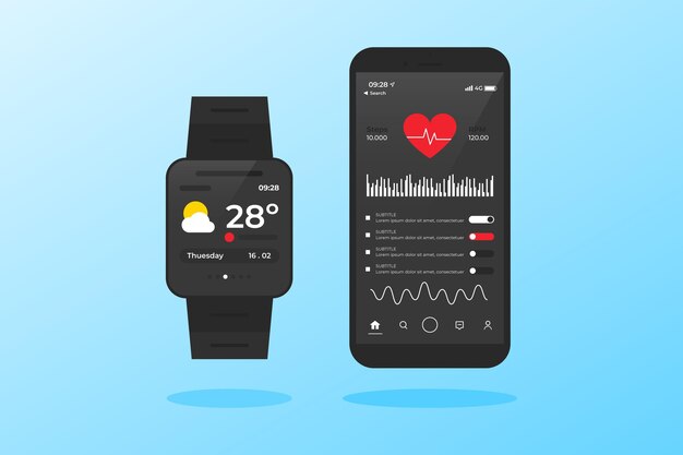 Menú de frecuencia cardíaca de rastreadores de fitness de diseño plano