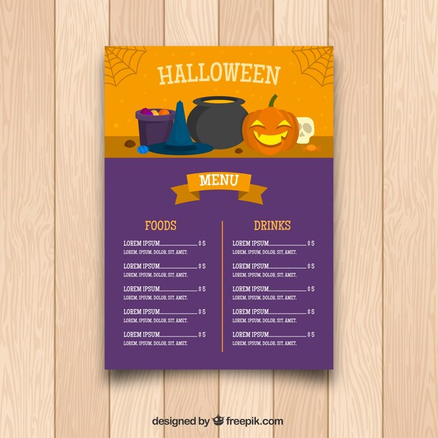 Menú de halloween con diseño plano