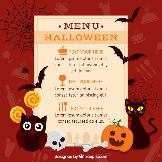 Menú de halloween con elementos clásicos