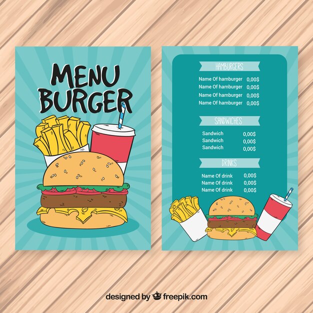 Menú de hamburguesa dibujado a mano