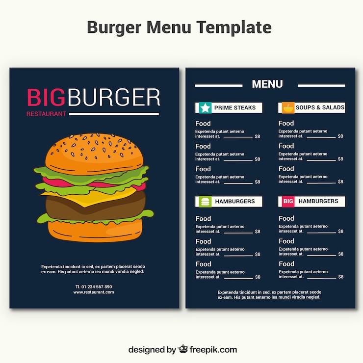 Vector gratuito menú de hamburguesa dibujado a mano