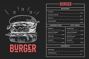 Vector gratuito menú de hamburguesas pizarra