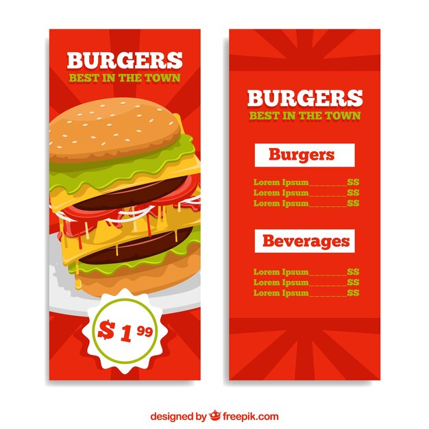 Menú de hamburguesería con oferta