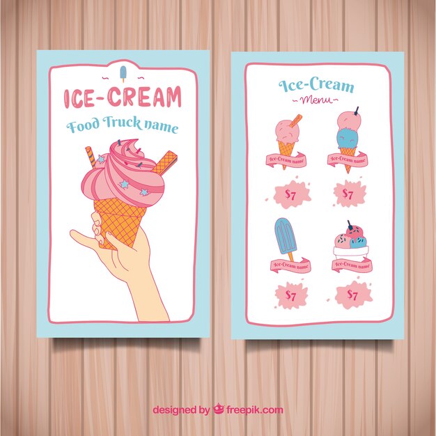 Menú de helados dibujado a mano