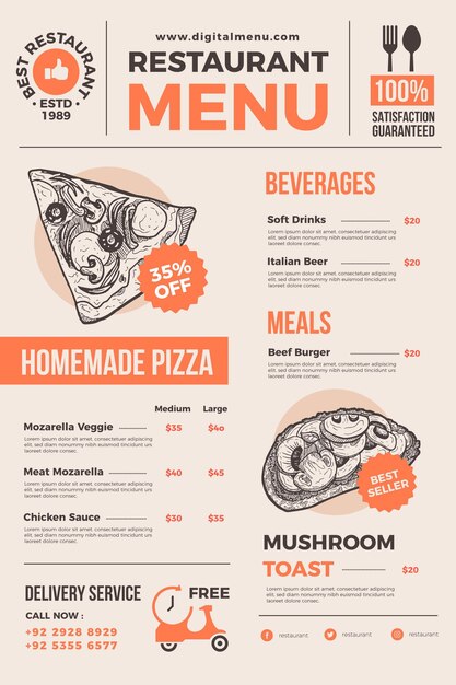 Menú ilustrado del restaurante para uso digital