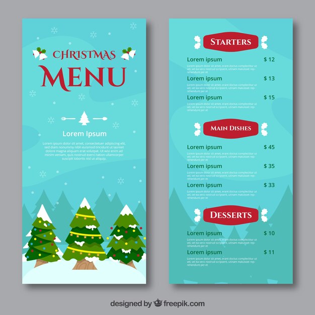 Menú de navidad con árboles