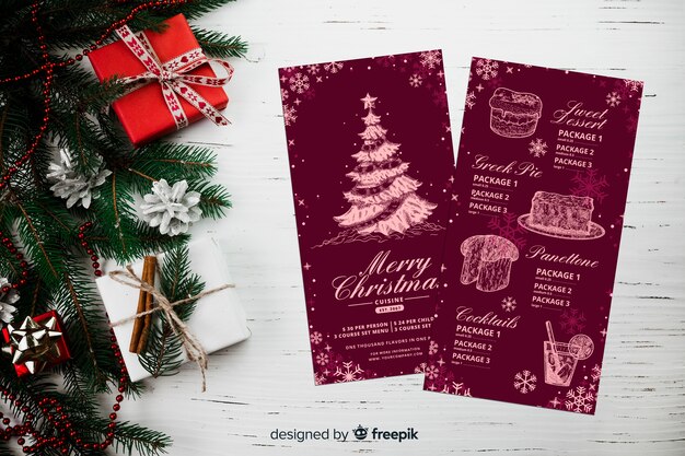 Menú de Navidad dibujado a mano