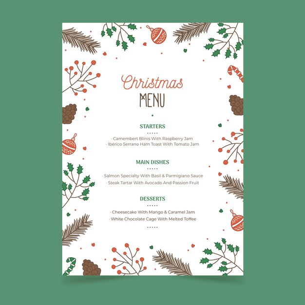 Menú de navidad plantilla dibujada a mano