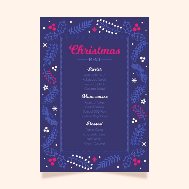 Menú de navidad de plantilla de diseño plano