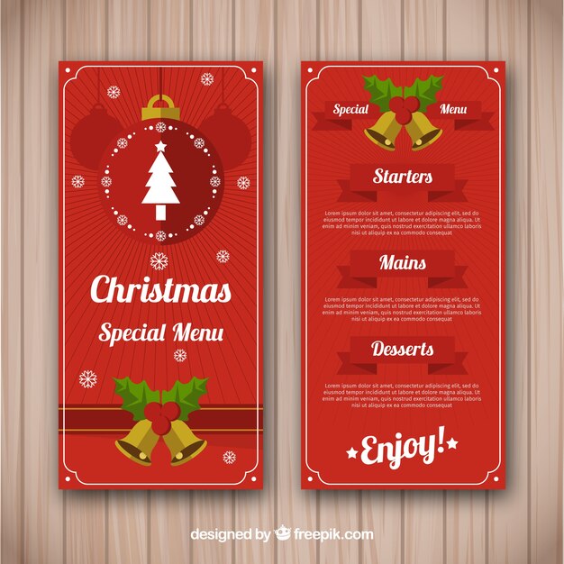 Menú navideño con campanas 