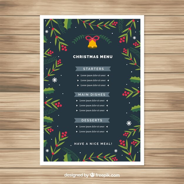 Menú navideño con decoración floral vintage 