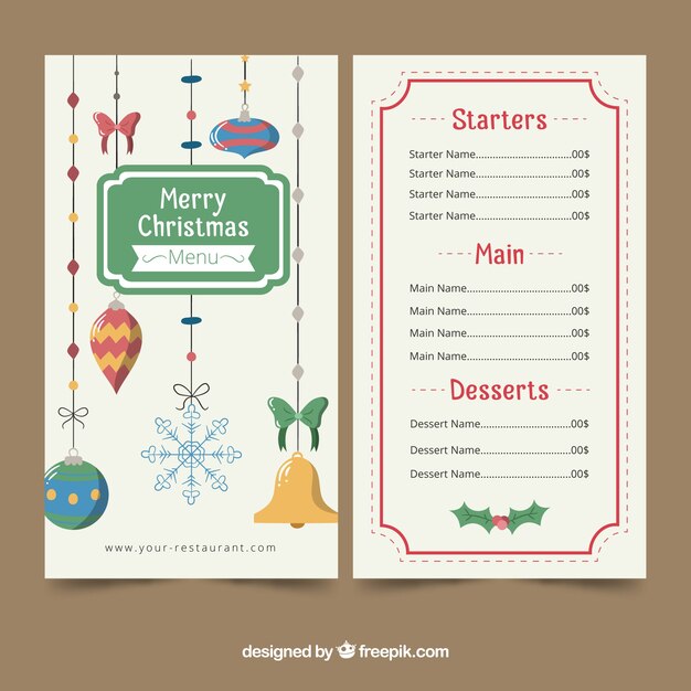 Menú navideño con decoración vintage