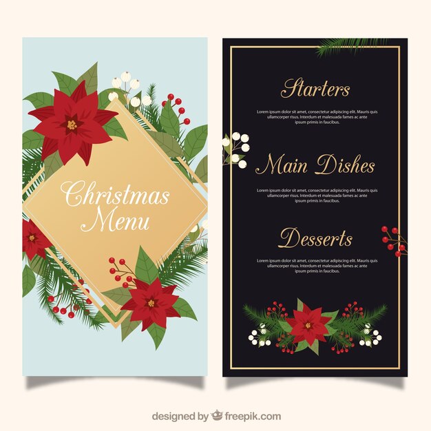 Menú navideño con flores de pascua