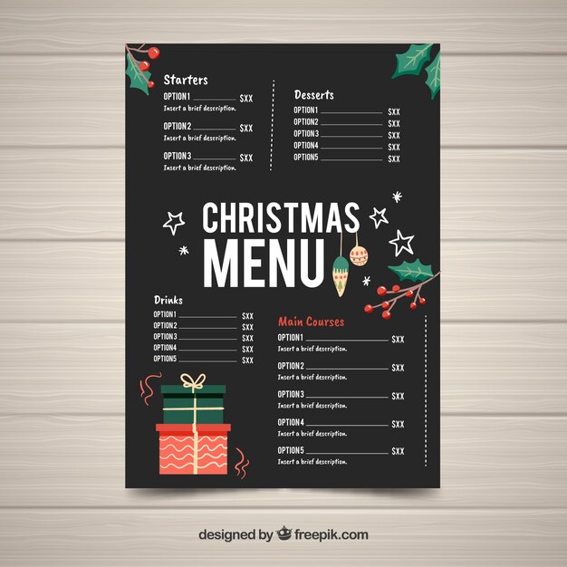 Menú navideño de pizarra