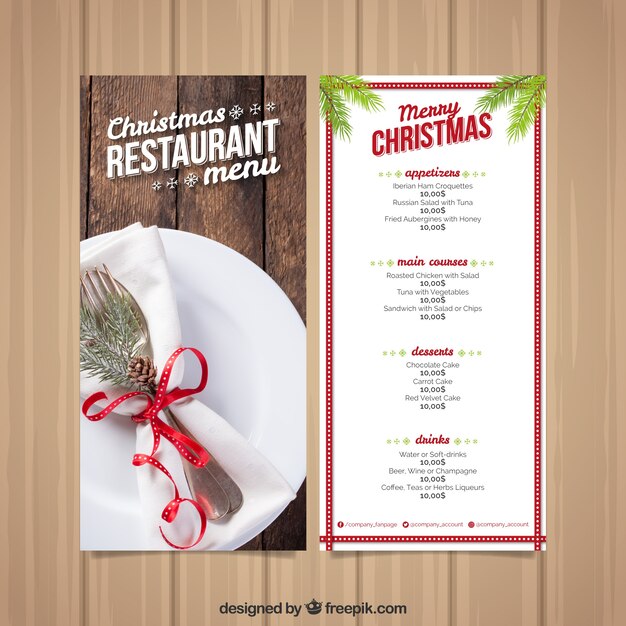 Menú navideño de restaurante