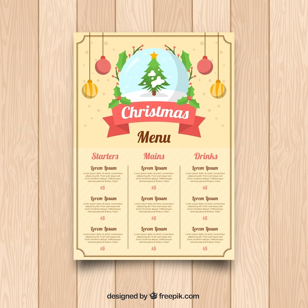Menú navideño retro con árbol de navidad
