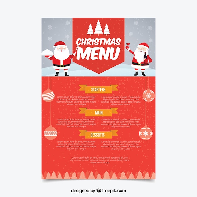 Menú navideño con santa claus