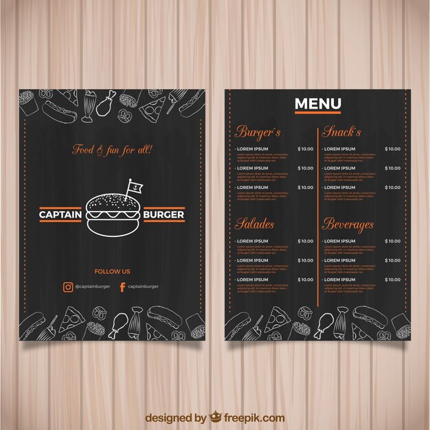 Menú oscuro de hamburguesería
