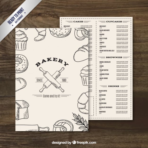 Menú de panadería de bocetos