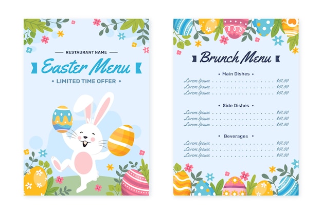 Vector gratuito menú de pascua plano dibujado a mano