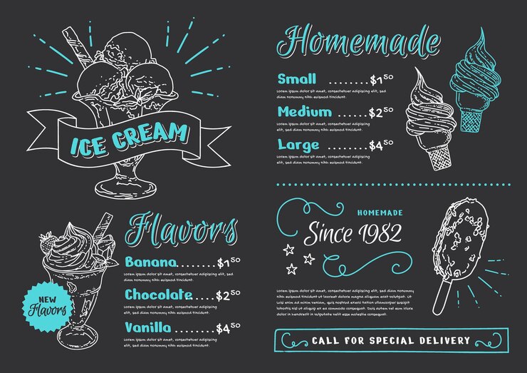 Vector gratuito menú de pizarra de helado dibujado a mano grabado