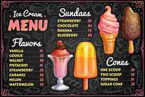 Vector gratuito menú de pizarra de helado dibujado a mano