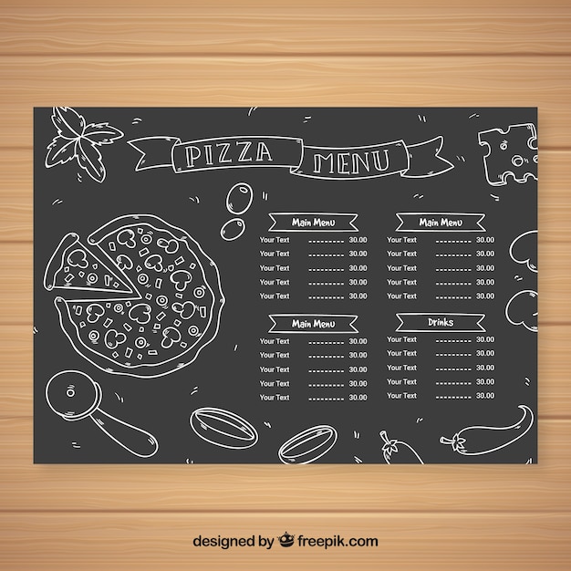 Vector gratuito menú de pizza en estilo de tiza