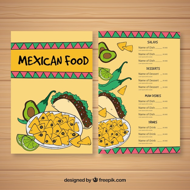 Vector gratuito menú plano de comida mexicana