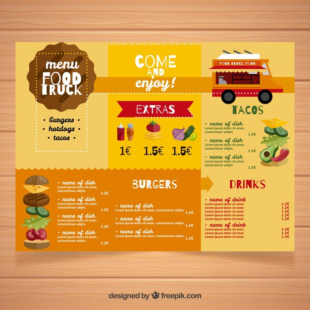 Menú plano de food truck con estilo original